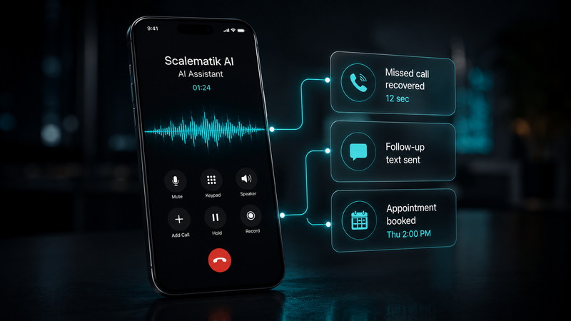 AI phone system recovering missed calls, sending follow-ups, and booking appointments automatically